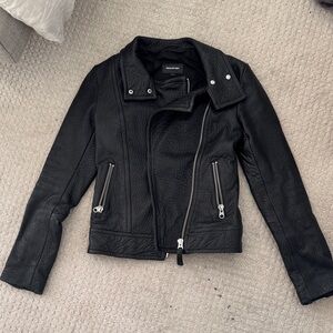 Mackage Black Leather Jacket with Silver Accents